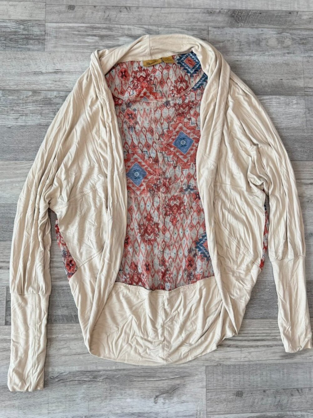 Wrangler beige knit lightweight cardigan colorful southwest back panel small Q47